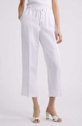 Anne Klein Linen Blend Drawstring Pants in Crisp White at Nordstrom, Size X-Large
