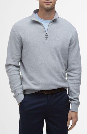 Barbour Cotton Piqu&eacute; Quarter Zip Pullover in Grey Marl at Nordstrom, Size Medium
