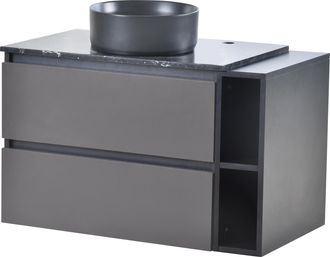 STILVORA Mueble Bajo Lavabo Suspendido Con 2 Cajones Y 1 Hueco Abierto, Lavabo Sobre Encimera, Para Bano, Mdf, Negro Y Gris