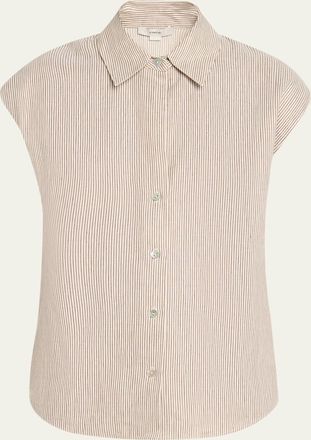Vince Ticking Stripe Cap-Sleeve Blouse