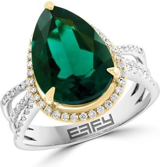 Effy 14K White & Yellow Gold Lab-Grown Emerald and Diamond Halo Ring in 14K Gold at Nordstrom, Size 7