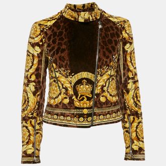 Versace Yellow Barocco Print Velvet Quilted Jacket