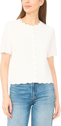 CeCe by Cynthia Steffe Scallop Edge Short Sleeve Cardigan in Antique White at Nordstrom, Size Xx-Small