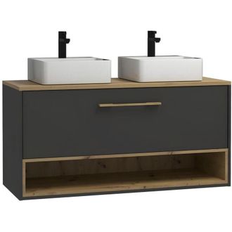 Vente-Unique Vente-unique - Mobile per bagno sospeso con lavabo doppio da appoggio - 120 cm - Antracite - yangra