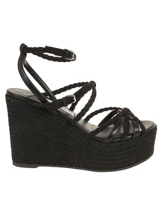 Jimmy Choo London Woven Intrecciato Sandal with 100 mm Raffia Wedge