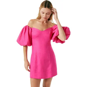 Rhode Resort Dali Puff Sleeves Mini Dress In Hot Pink
