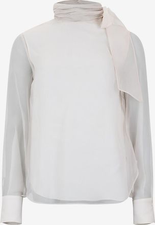 Brunello Cucinelli Seidenorganza-Bluse mit Schluppe Monili