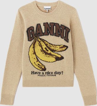 Ganni Pull Graphic Wool Camel