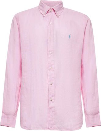 Polo Ralph Lauren Custom Fit Linnen Overhemd - Heren - Casual Overhemden - Roze - 2XL - Linnen - Overhemden
