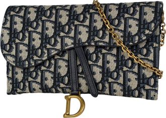 Dior Navy Trotter Canvas Leather Chain/Shoulder Wallet (Pre-Owned)