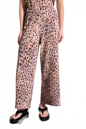 Joseph Ribkoff Pleated Animal Print Wide Leg Pants In Beige/multi