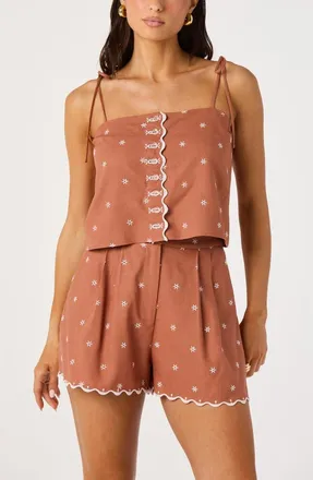 ASTR the Label Justina Embroidered Linen Blend Crop Tank in Sienna at Nordstrom, Size X-Small