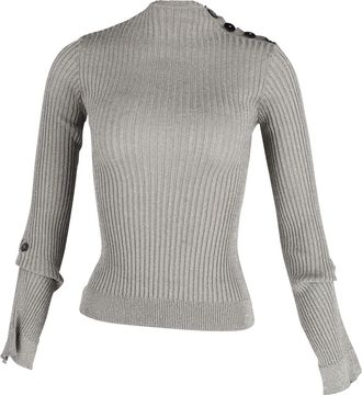 Roland Mouret Roland Mouret Ribbed Long Sleeve Top in Metallic Grey Viscose