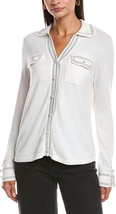 Minnie Rose Pearl Button Cashmere-Blend Sweater