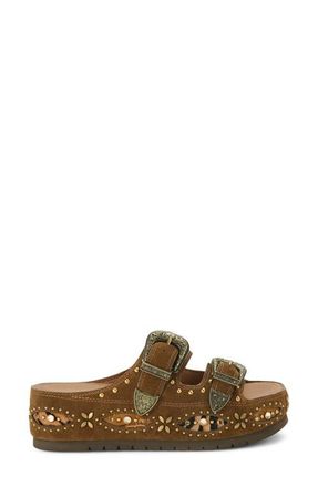 Kurt Geiger Western Buckle Leather Flatform Slide Sandal in Brown at Nordstrom, Size 8.5Us
