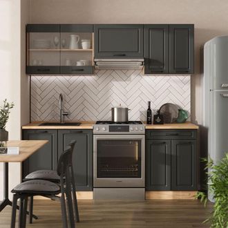 Vicco Mueble De Cocina R-line, Casa De Campo Antracita/roble Dorado, 200 Cm Sin Encimera