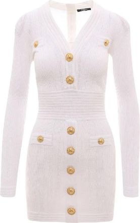 Balmain V Neck Knitted Dress, Brand Size 38 (US Size 6)