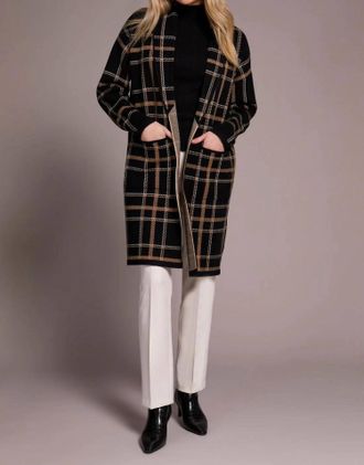 Tribal Double Knit Plaid Coatigan In Black