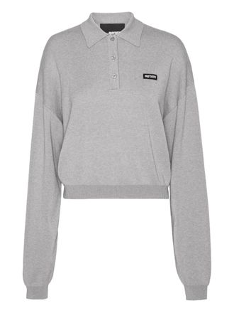 Rotate logo-patch polo sweater - women - Modal/Merino/Polyamide - L - Grey