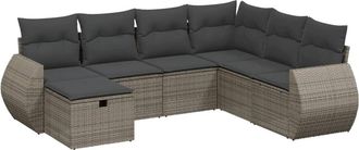 vidaXL Vidaxl - Set De Sof&aacute;s De Jard&iacute;n 7 Piezas Con Cojines Rat&aacute;n Pe Gris
