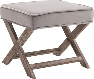 HOMCOM Vintage Footstool Padded Seat X Leg Chair Velvet Cover Shabby Chic Footrest Solid Rubber Wood 49.5 x 45 x 41 cm Grey | TJ Hughes