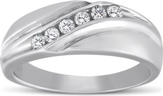 Pompeii3 Mens 14K White Gold 1/4ct Diamond Wedding Ring High Polished Smooth Band Size Selectable