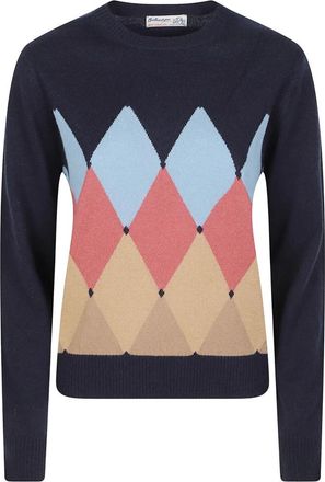 Ballantyne Ronde Hals Klassieke Diamant Trui - Dames - Ronde hals truien - Blauw - L - Truien & Vesten