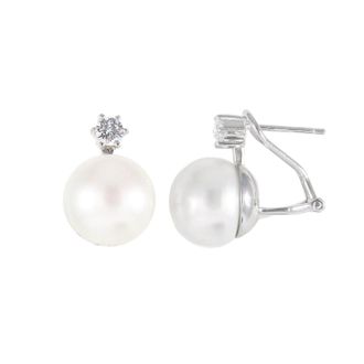 Splendid Pearls CZ Accented 12-12.5mm Freshwater Pearl Earrings