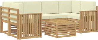 vidaXL Conjunto De Sof&aacute;s De Exterior 7 Uds. Blanco Y Crema Poli&eacute;ster Vidaxl