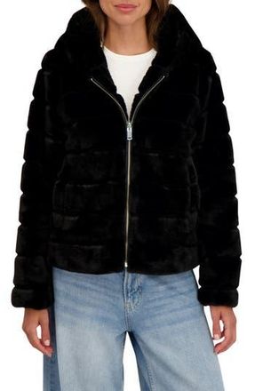 Sebby Hooded Faux Fur Jacket in Black at Nordstrom Rack, Size Large