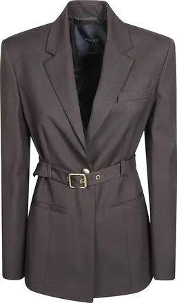 Pinko Brown Vitiano Diagonale Belted Tailored Blazer