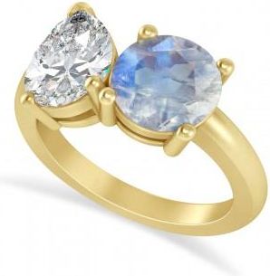 Allurez Round/Pear Diamond & Moonstone Toi et Moi Ring 18k Yellow Gold (4.00ct)