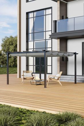 Living and Home 13x13ft Aluminium Pergola with Retractable Roof in Light Grey