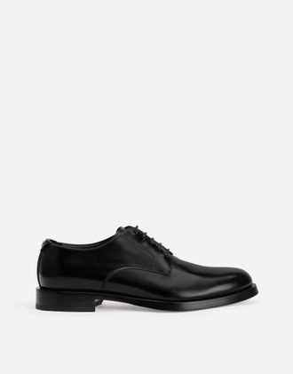 Dolce & Gabbana Brushed Calfskin Derby Shoes - Man Lace-ups Black Leather 39.5