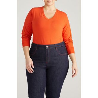 Universal Standard Long Sleeve V-Rex Tee in Orange Flame at Nordstrom, Size 4Xl