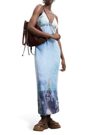Desigual Floral Print Denim Dress in Light Blue at Nordstrom, Size X-Large