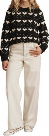The Great. The Heart Crew Sweater In Black W/ Pearl