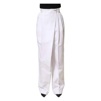 Dolce & Gabbana High Waist Pleated Wide Leg Trousers - female - Dolce & Gabbana - Wide Trousers - White - M - Trousers