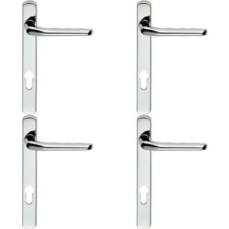 Loops 4x Straight Lever Door Handle on Lock Backplate Polished Chrome 208mm X 26mm