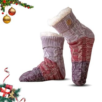 Generic Knitted Ultra-thick Slipper Home Socks,Tri-color Knit Slipper Socks Women, Womens Fluffy for Indoor, Lounge Wear ( a)