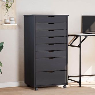 vidaXL Cajonera Con Ruedas Moss Madera Maciza De Pino Gris Vidaxl