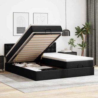 vidaXL Vidaxl - Cama Otomana Colch&oacute;n Y Led Cuero Sint&eacute;tico Negro 180x200 Cm