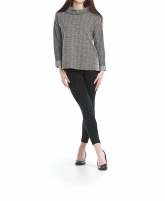 Papillon Tweed Look Cowl Neck Sweater With Stripe Trim In Black