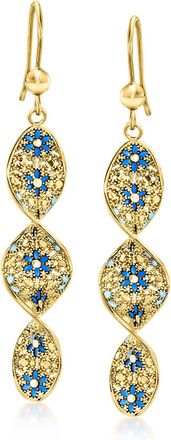 Ross-Simons Italian Tonal Blue Enamel Floral Twisted Drop Earrings in 18kt Gold Over Sterling