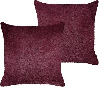 Beliani Conjunto De 2 Cojines De Poli&eacute;ster Rojo Borgo&ntilde;a 45 X 45 Cm Accesorio Pilea