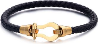 Adornia Mens Tarnish Resistant Braided Leather Bracelet in Black at Nordstrom Rack