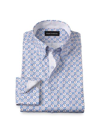 Paul Fredrick Slim Fit Comfort Stretch Non-iron Medallion Dress Shirt With Contrast Trim