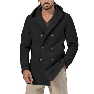 Generic Mens Wool Coat - Mens Overcoat Business Casual Outwear Regular Fit Overcoat Winter Peacoat Long Men Thick Duffle Collar Windbreaker Single/double Brea