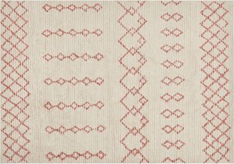 Beliani Alfombra De Algod&oacute;n Beige Rosa 160 X 230 Cm Hecho A Mano Patr&oacute;n Geom&eacute;trico Buxar