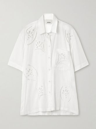 Isabel Marant Camicia Oversize In Popeline Di Misto Modal Sangallo Bilya - Bianco